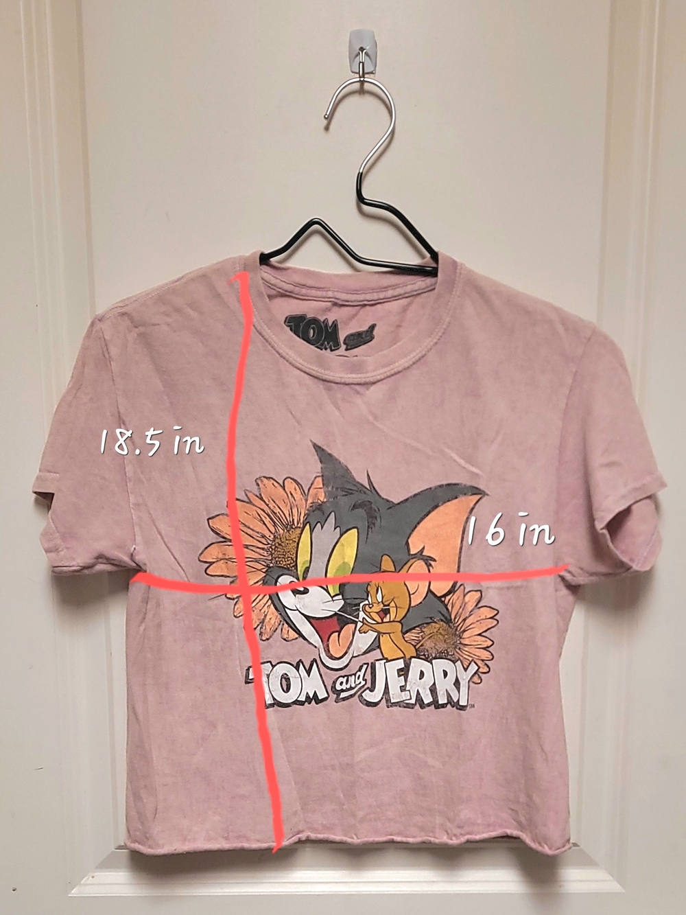 Tom and Jerry Pink Graphic Crop Tee Sz Small